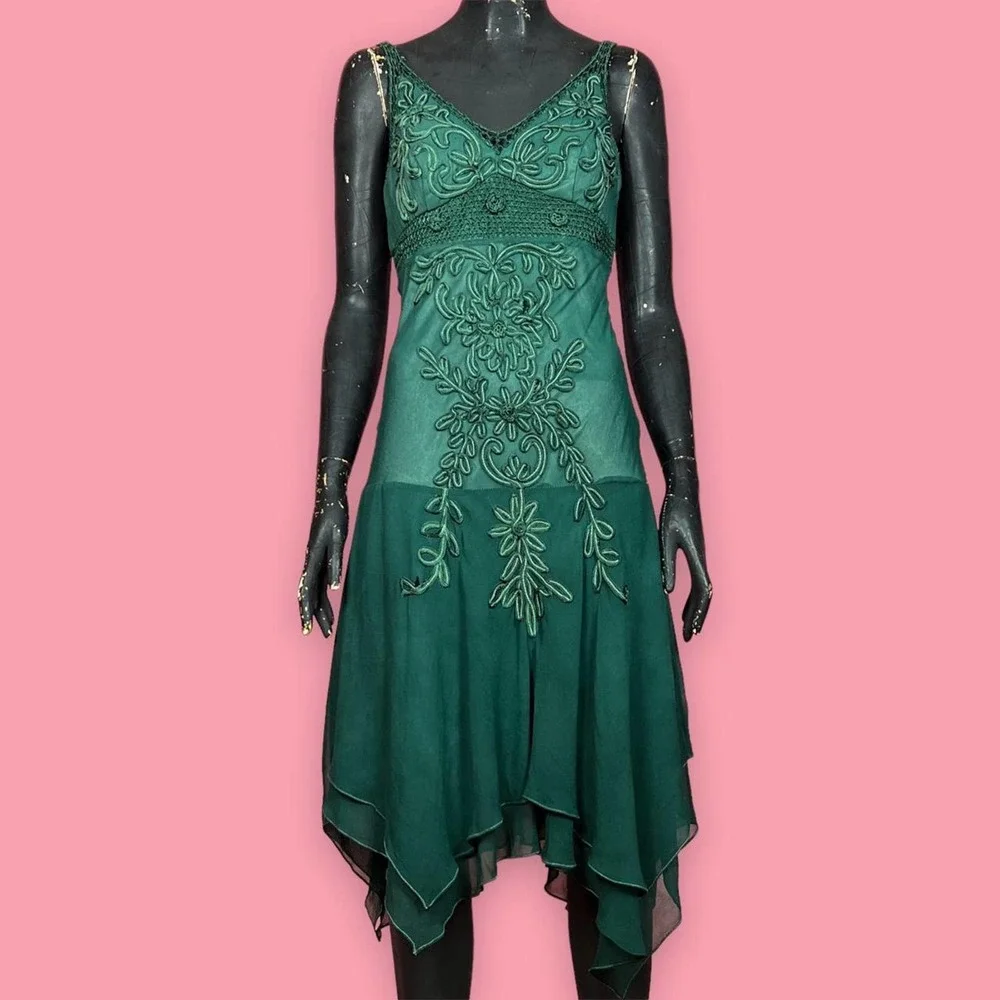 Vintage Green Silk Sue Wong Dress - Picture 1 of 4